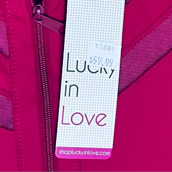 Lucky In Love Top Polo Golf Hot Pink Sleeveless 3/4 Zip Shirt Sz M NEW - Picture 11 of 11